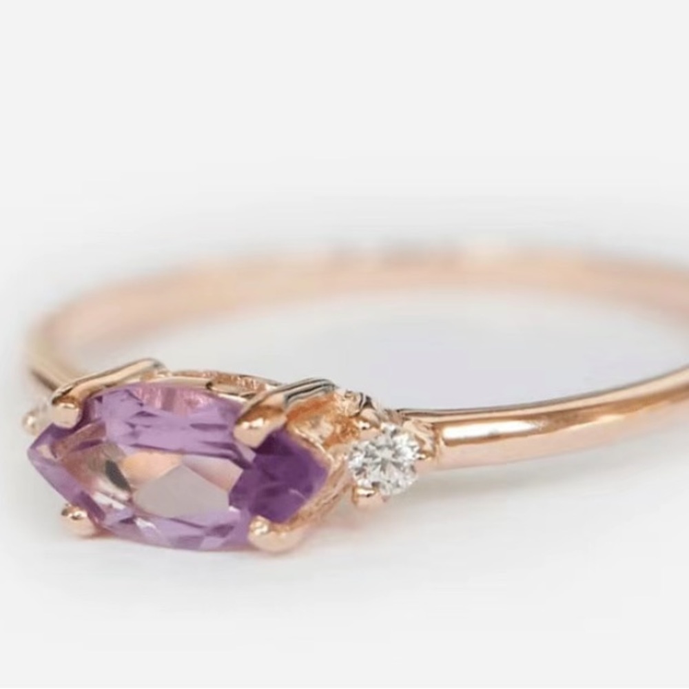 18k Gold Plated & Amethyst Ring Size 7 - Picture 3 of 8
